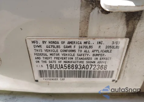 2003 Acura Tl 3.2 из США, поврежденный, VIN 19UUA56693A072368